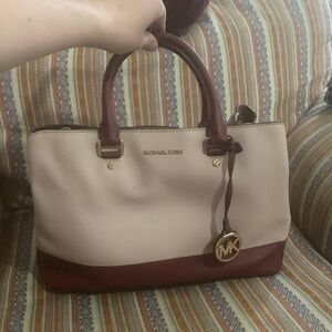 Michael Kors Cream and Burgundy Satchel